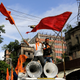 Saffron flags today are associated with right-wing Hindu politics.